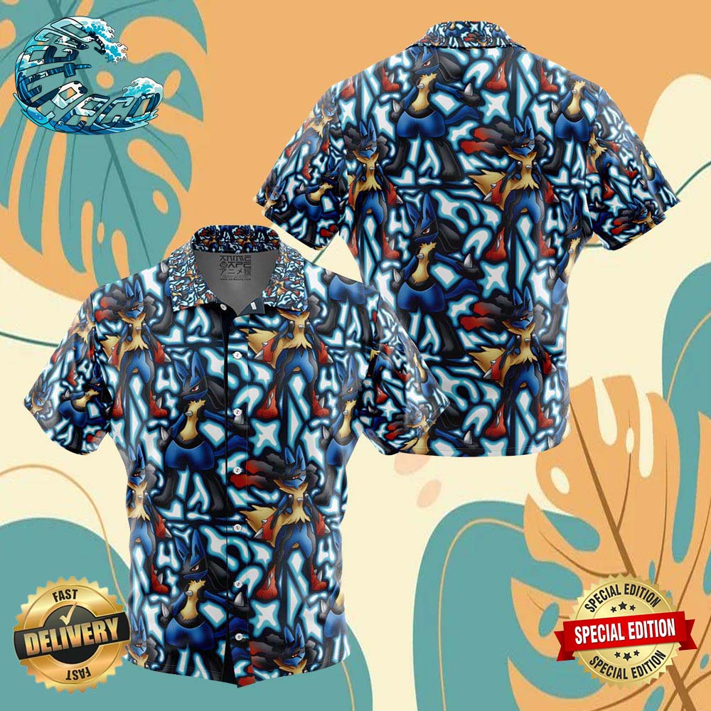 Lucario x Mega Lucario Pokemon Button Up Anime Ape Hawaiian Shirt