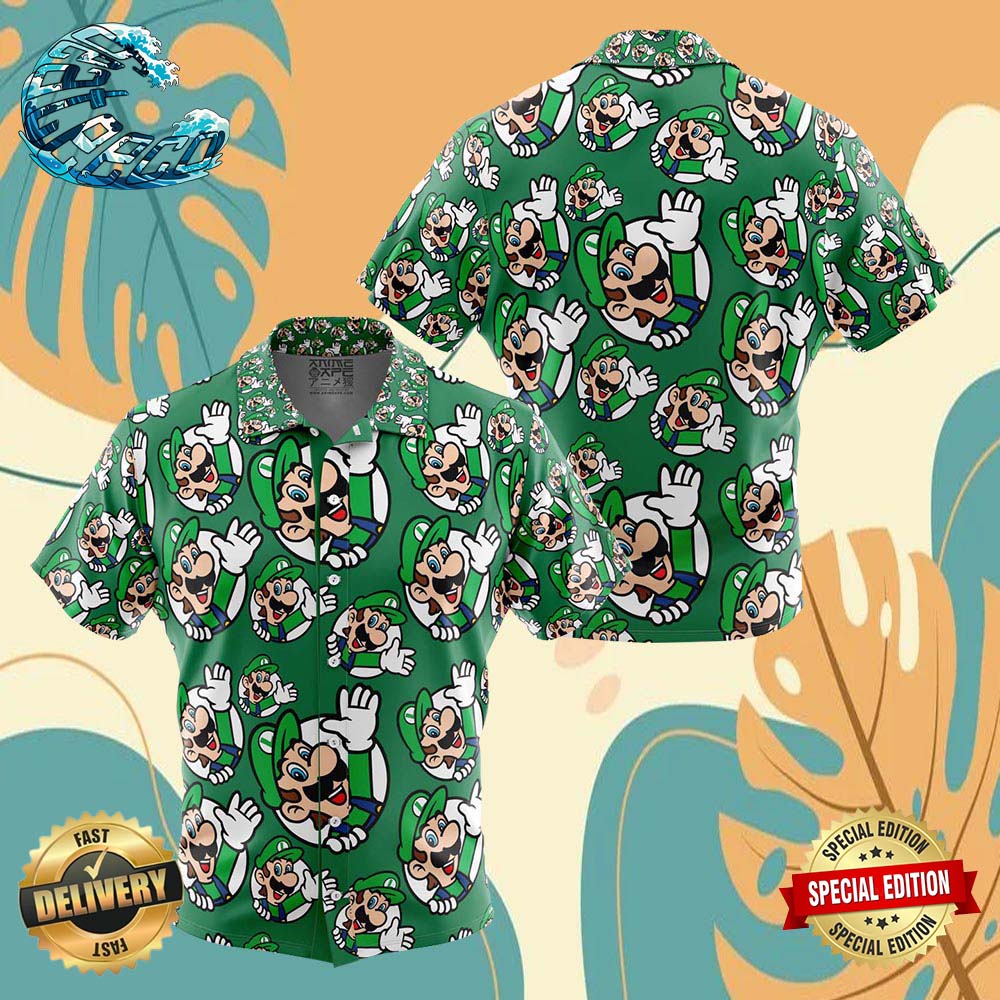 Luigi Super Mario Button Up Anime Ape Hawaiian Shirt