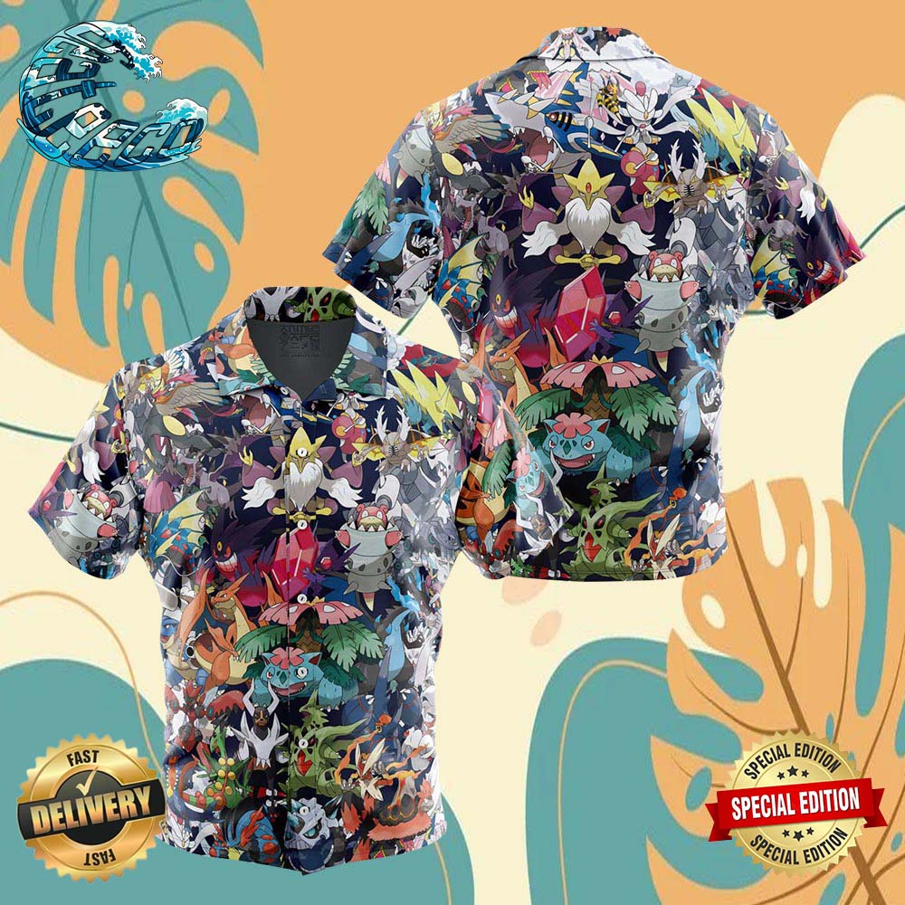 Mega Evolution Pokemon Button Up Anime Ape Hawaiian Shirt