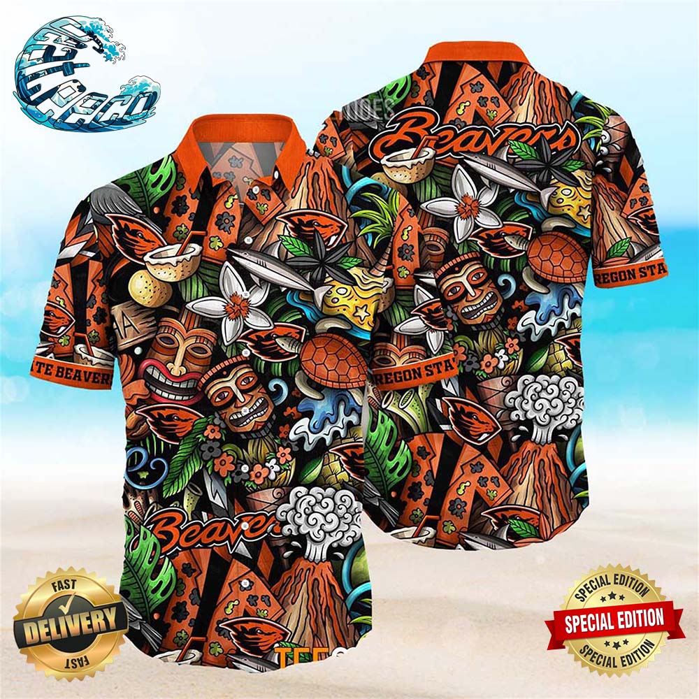 Oregon State Beavers NCAA Mens Floral Button Up Hawaiian Shirt