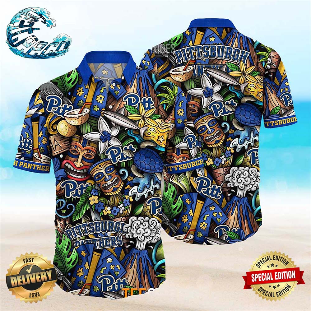 Pittsburgh Panthers NCAA Mens Floral Button Up Hawaiian Shirt