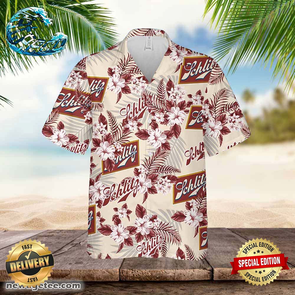 Schlitz Hawaiian Button Up Shirt Flowers Pattern Loves