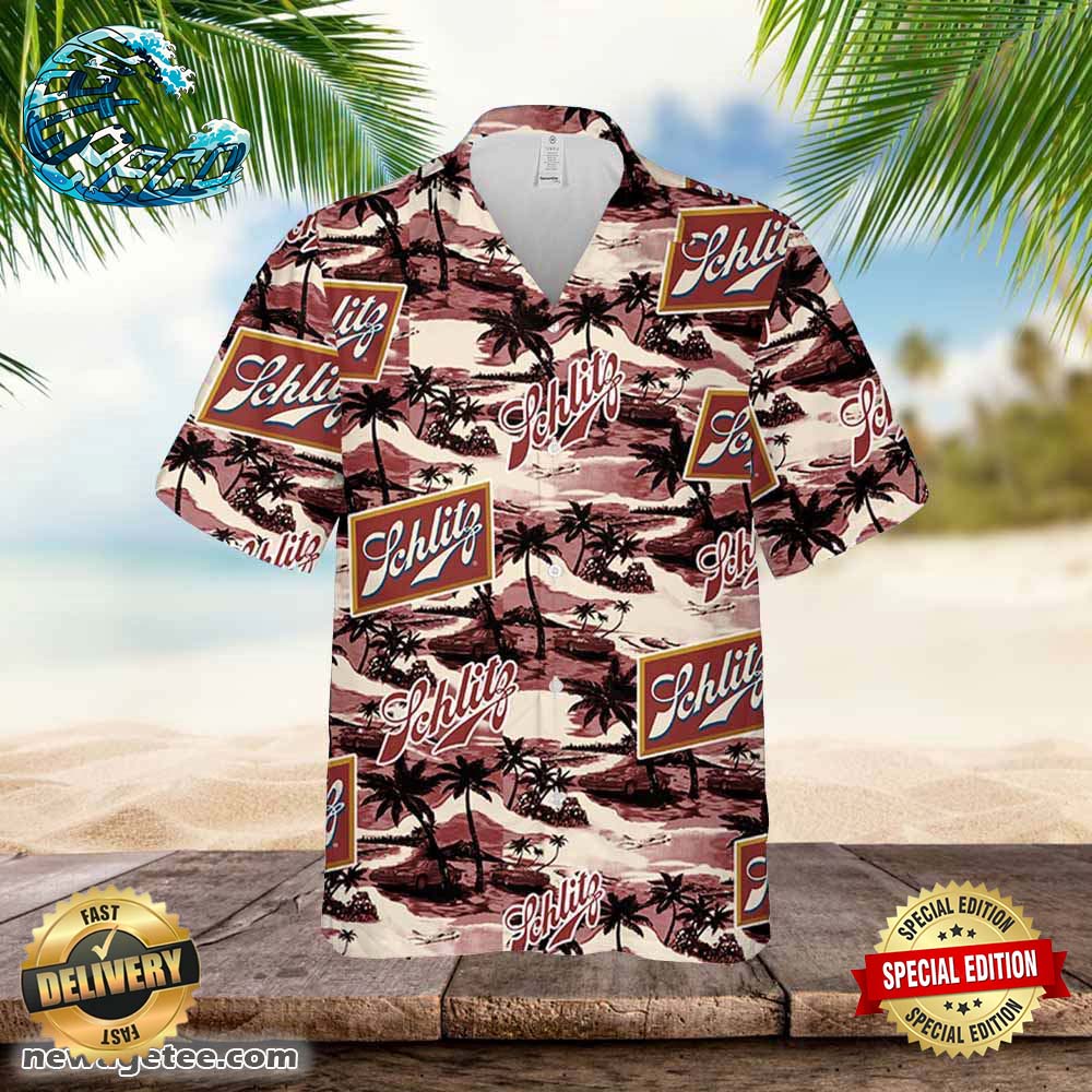 Schlitz Hawaiian Sea Island Pattern Shirt Hawaii Beer Loves