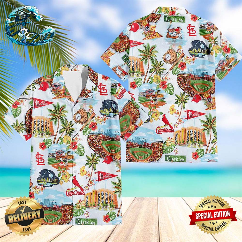 St Louis Cardinals Scenic Hawaiian Shirt Beach Shorts