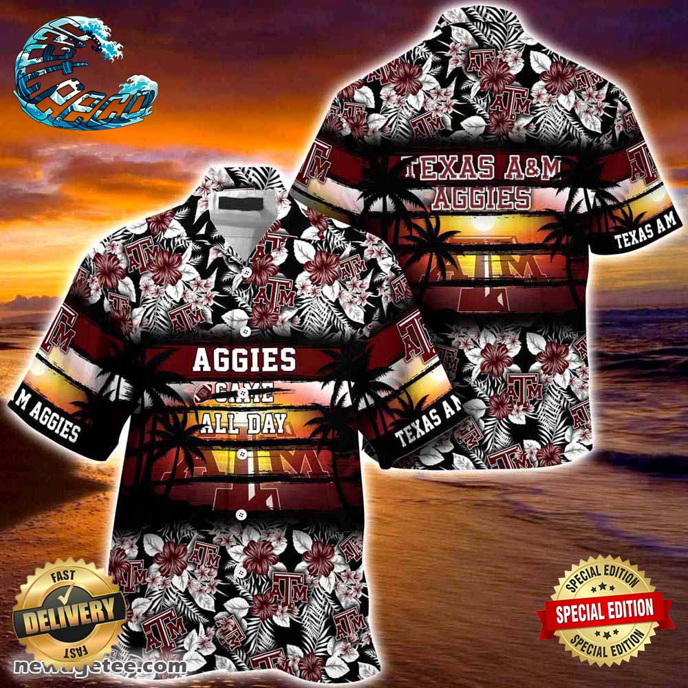 Texas A M Aggies Summer Beach Hawaiian Shirt Hibiscus Pattern For Sports Fan