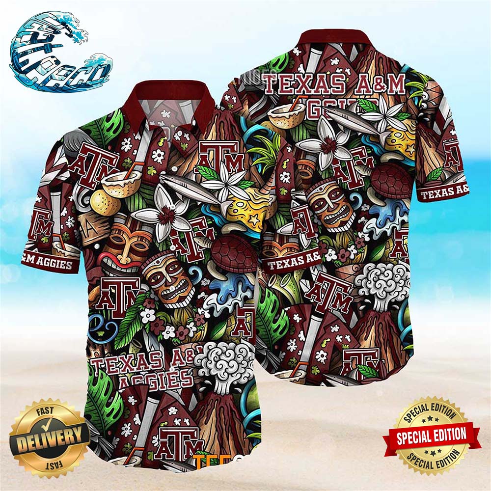 Texas Aggies Ncaa Mens Floral Button Up Hawaiian Shirt