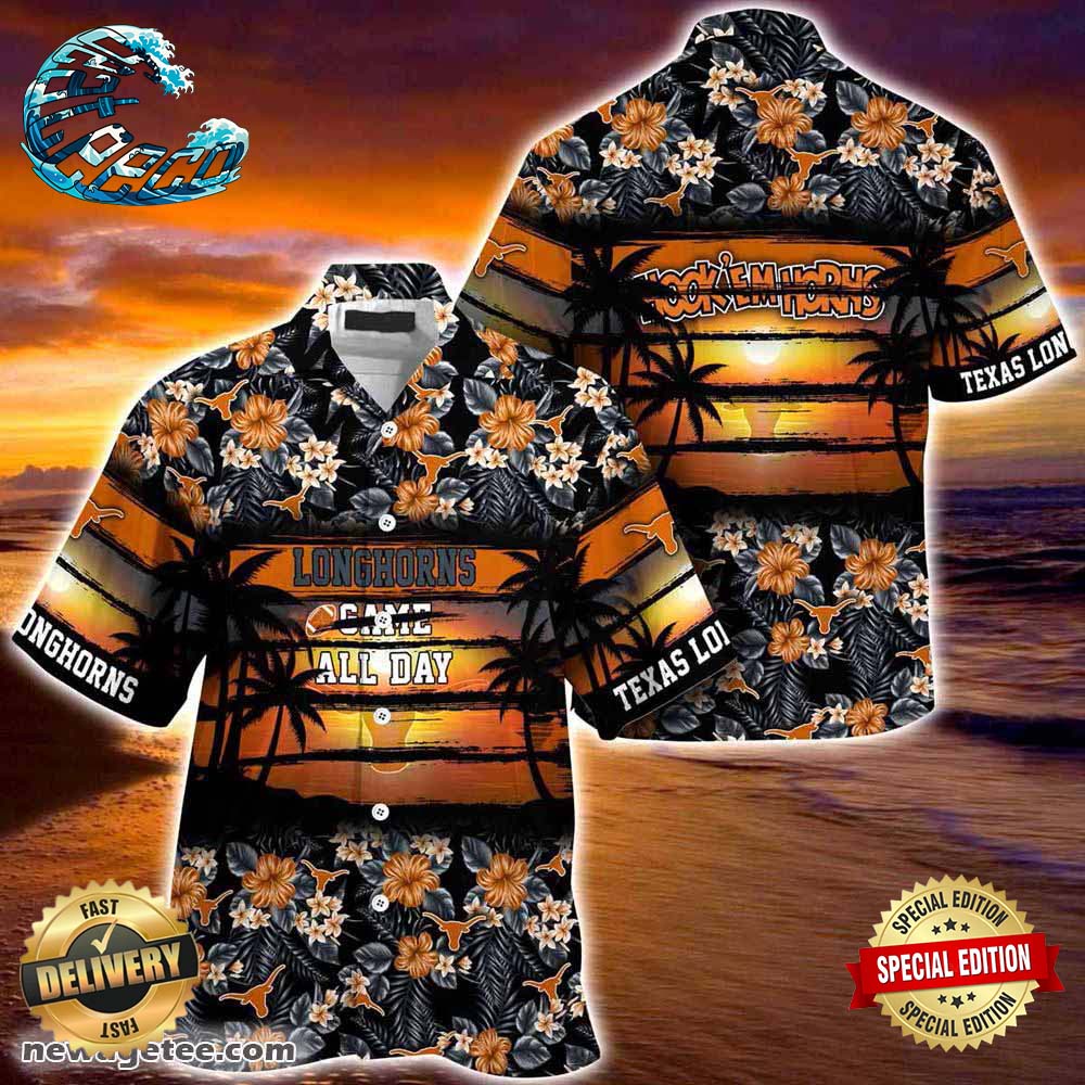 Texas Longhorns Summer Beach Hawaiian Shirt Hibiscus Pattern For Sports Fan