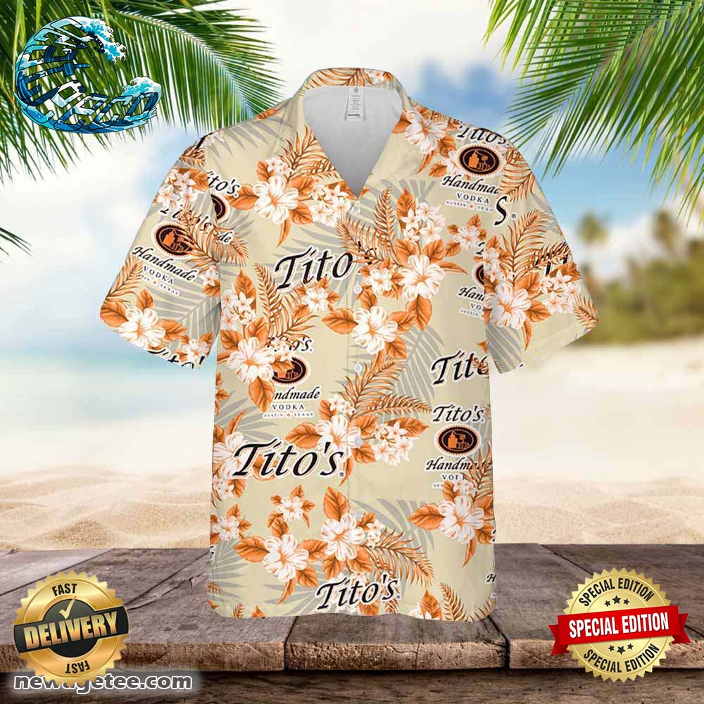 Tito's Vodka Hawaiian Button Up Shirt Flowers Pattern