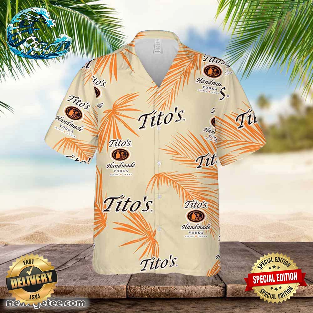 Tito's Vodka Hawaiian Palm Leaves Pattern Shirt Beer