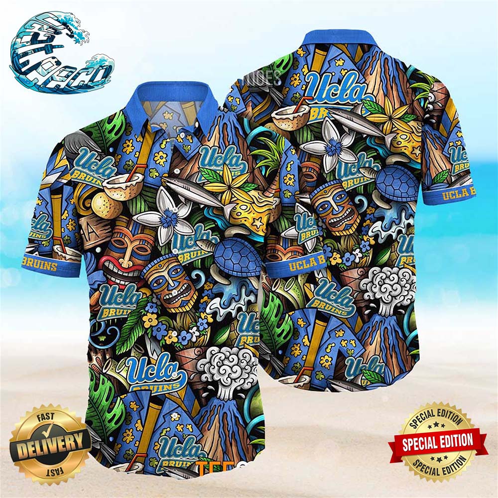 UCLA Bruins NCAA Mens Floral Button Up Hawaiian Shirt