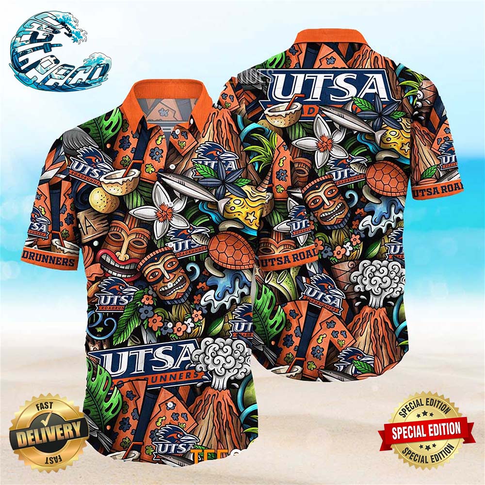 UTSA Roadrunners NCAA Mens Floral Button Up Hawaiian Shirt