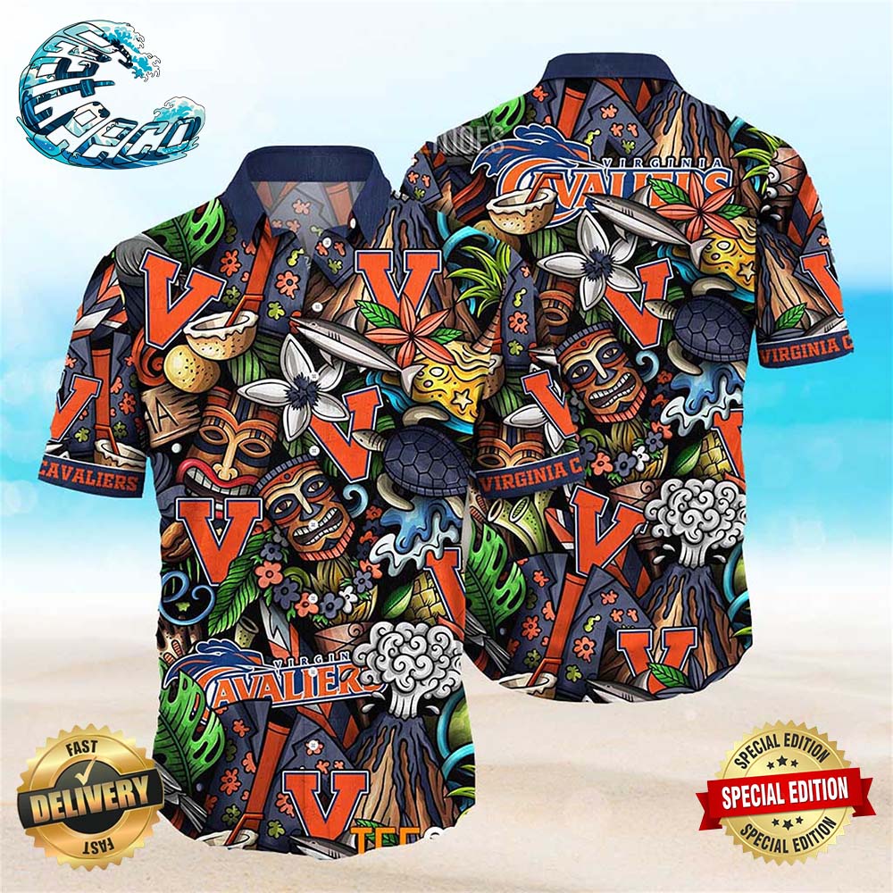 Virginia Cavaliers NCAA Mens Floral Button Up Hawaiian Shirt