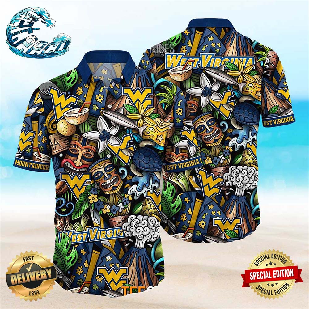 West Virginia Mountaineers NCAA Mens Floral Button Up Hawaiian Shirt