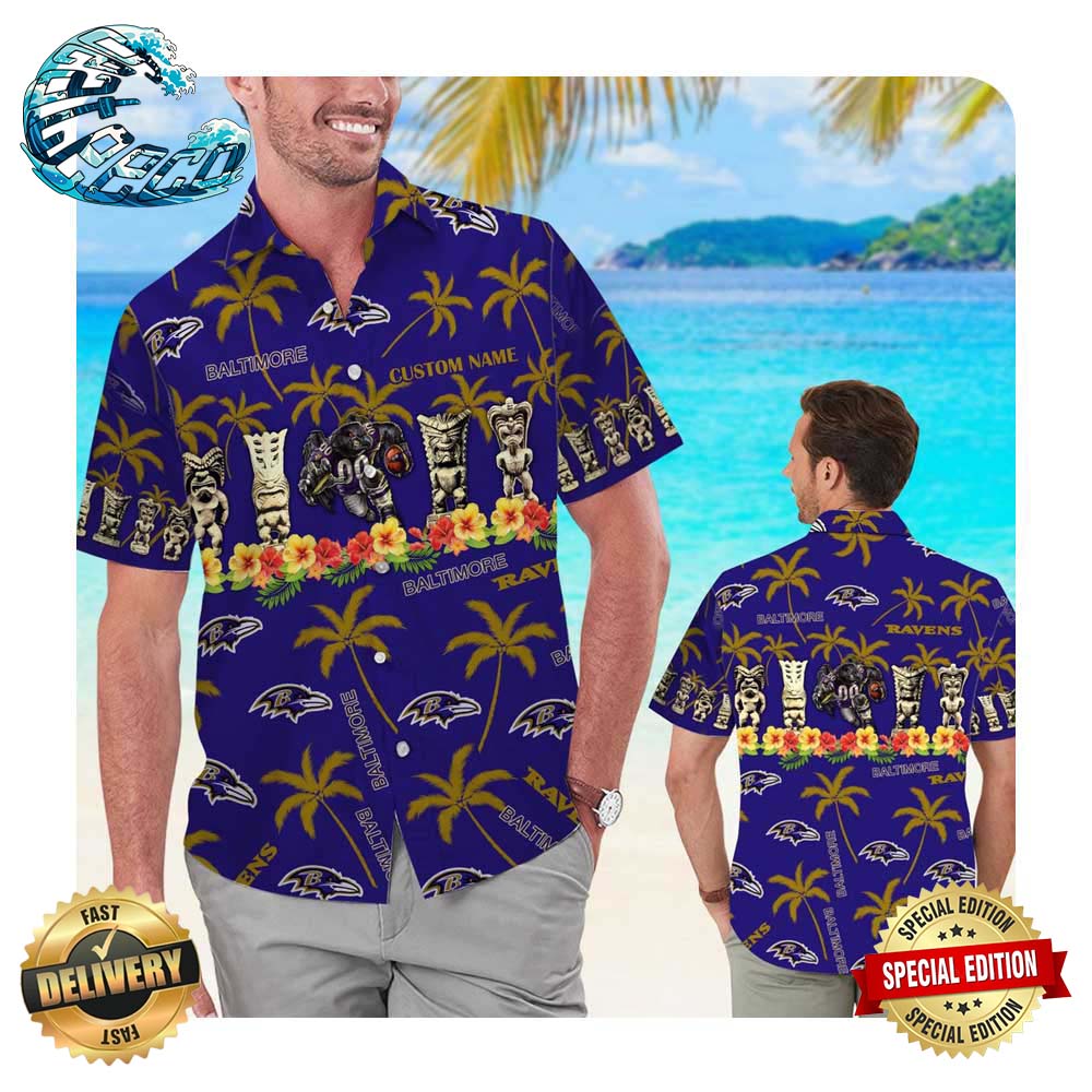 Baltimore Ravens Custom Name Men Women Hawaii Shirt Summer Button Up Shirt For Men Women