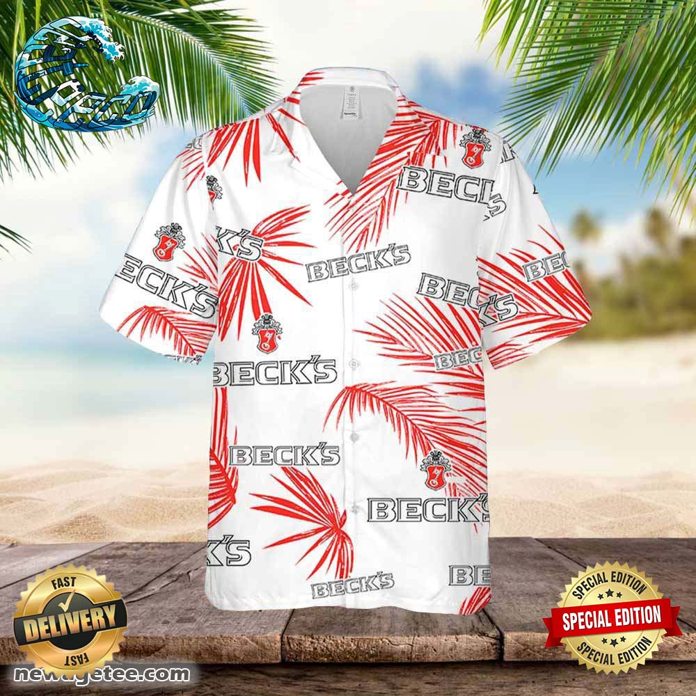 Beck's Beer Hawaiian Palm Leaves Pattern Shirt Beer