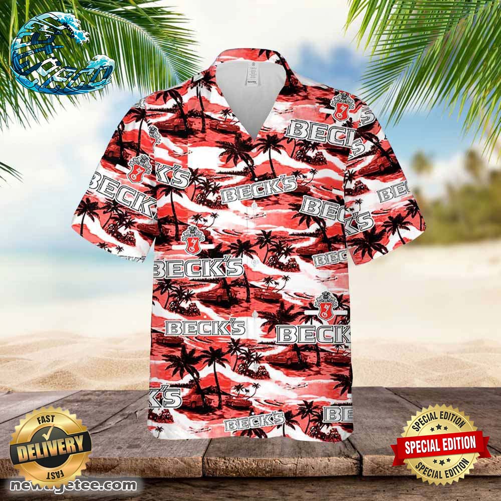 Beck's Beer Hawaiian Sea Island Pattern Shirt Hawaii Beer