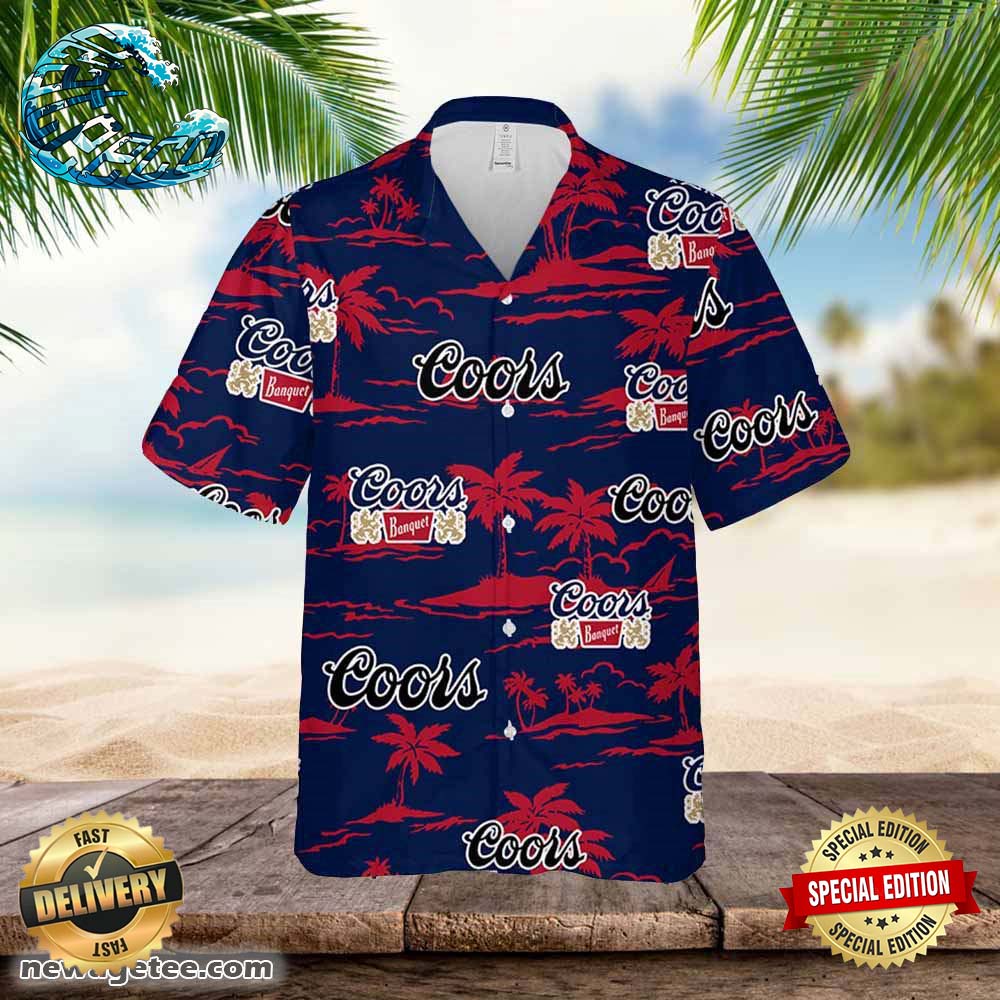 Coors Banquet Hawaiian Button Up Shirt Island Palm Leaves