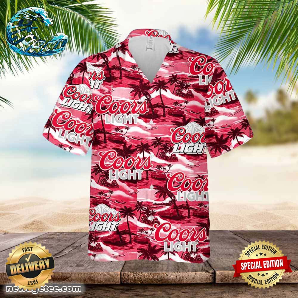 Coors Light Hawaiian Button Up Shirt Sea Island Pattern