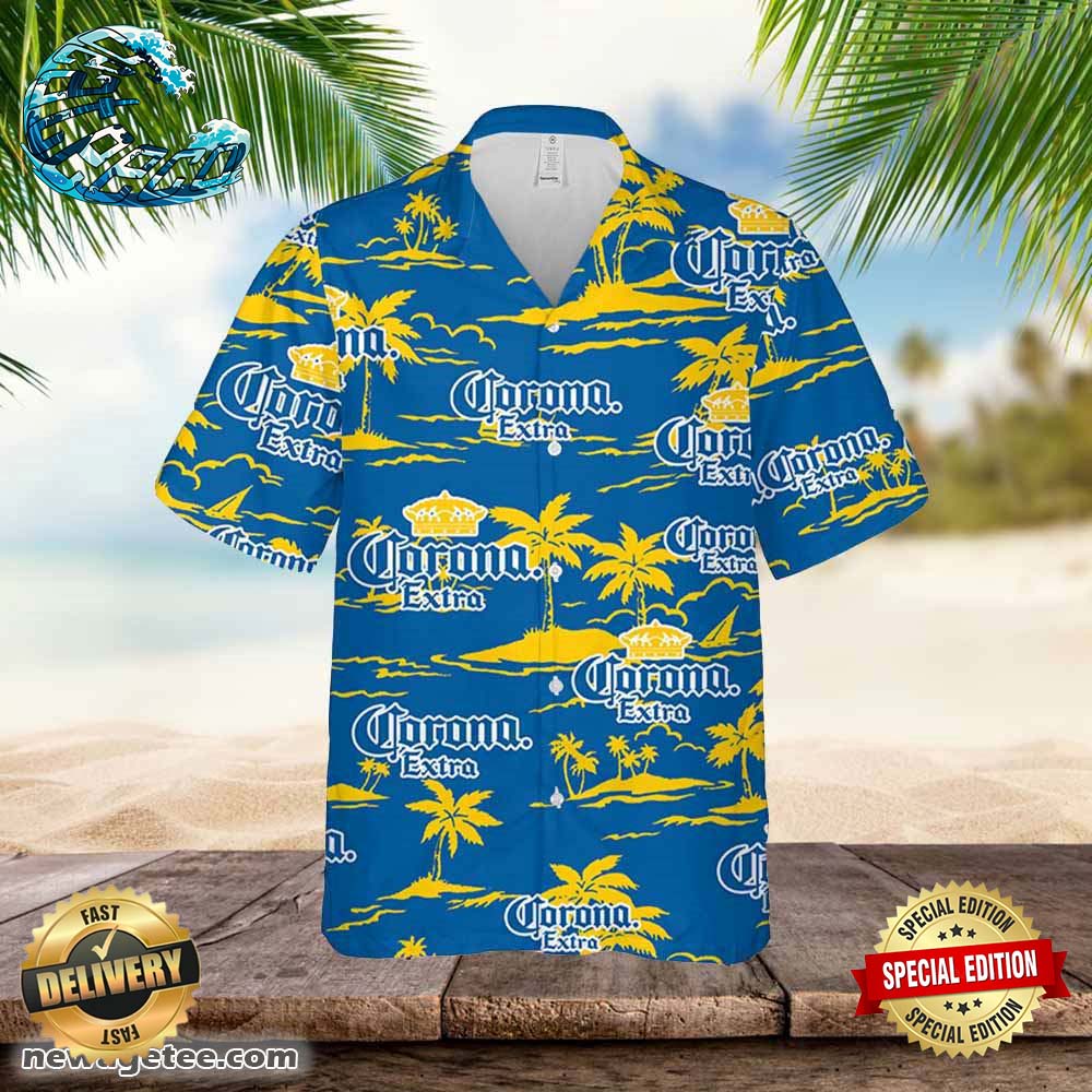 Corona Hawaiian Button Up Shirt Island Palm Leaves Shirt Corona