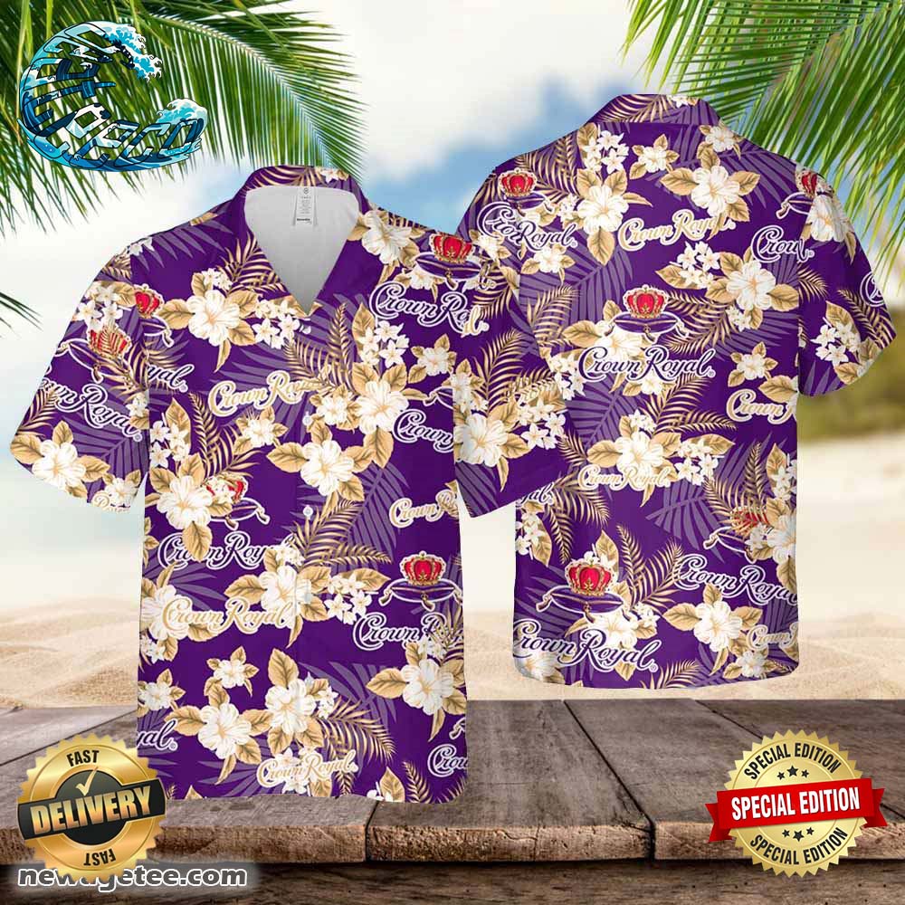 Crown Royal Whiskey Hawaiian Button Up Shirt Flowers Pattern