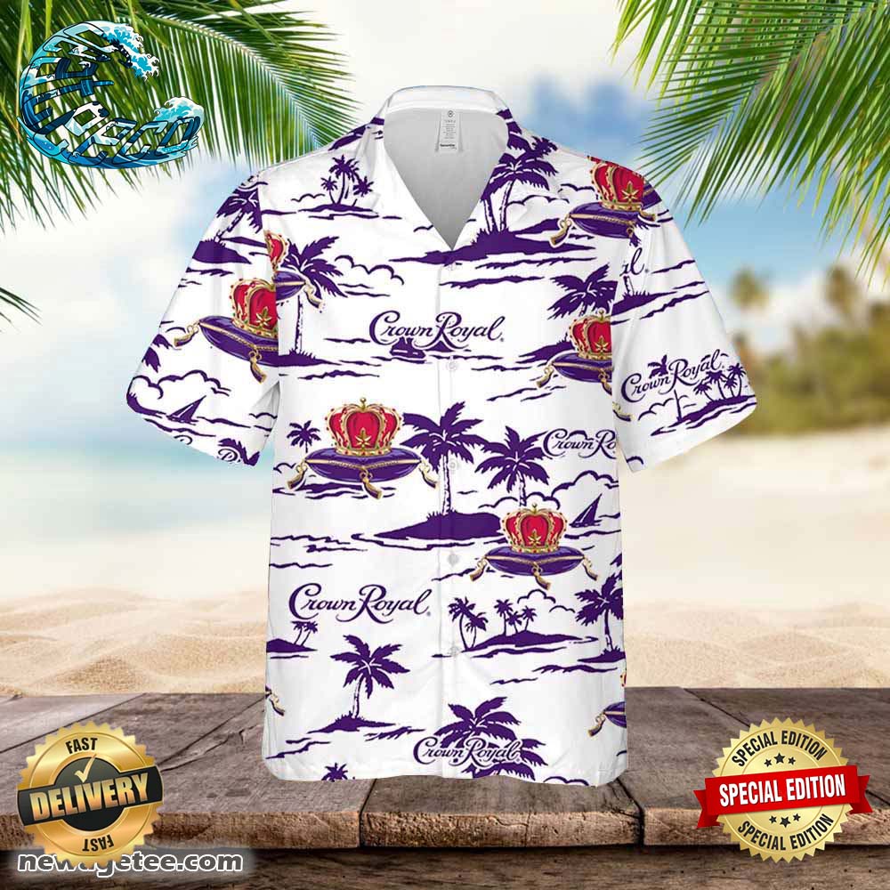 Crown Royal Whiskey Hawaiian Button Up Shirt Island Palm Leaves