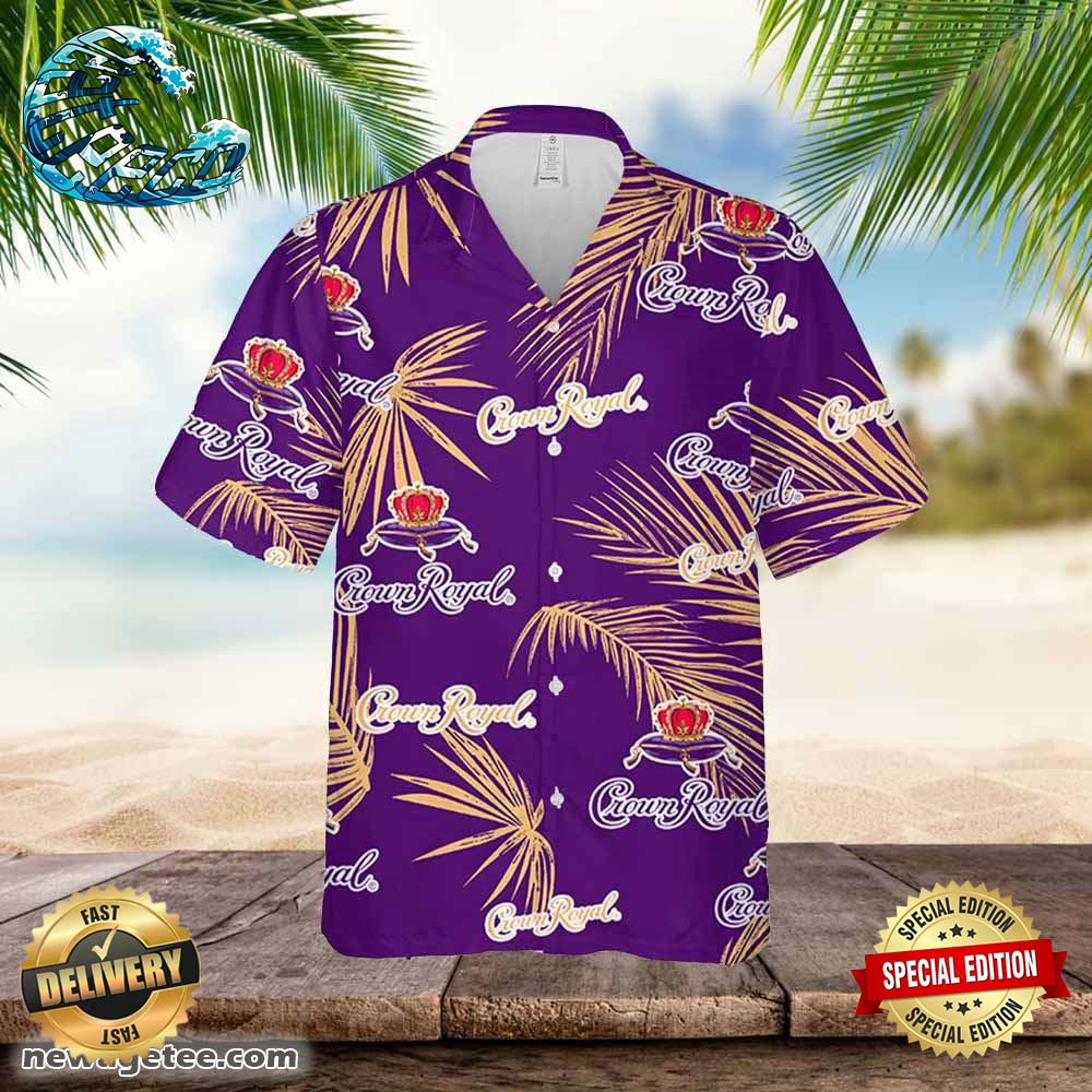 Crown Royal Whiskey Hawaiian Palm Leaves Pattern Shirt Beer