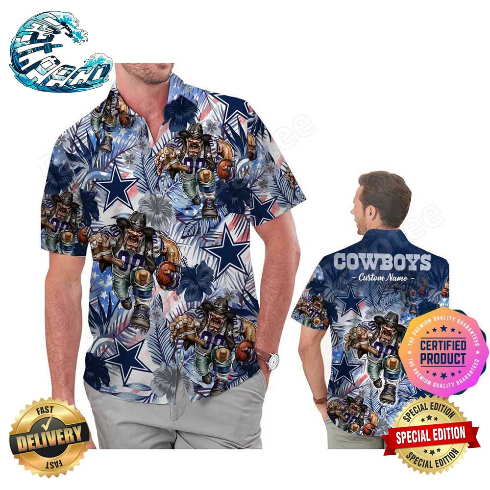 Dallas Cowboys America Flag Tropical Floral Aloha Hawaiian Shirt, Beach Shorts Custom Name For Men Women