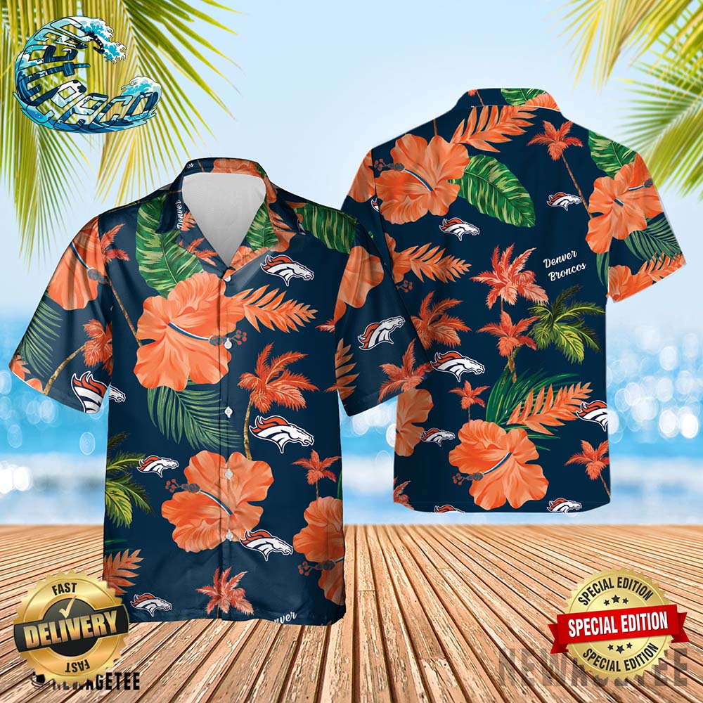 Denver Broncos Nfl Color Hibiscus Button Up Hawaiian Shirt