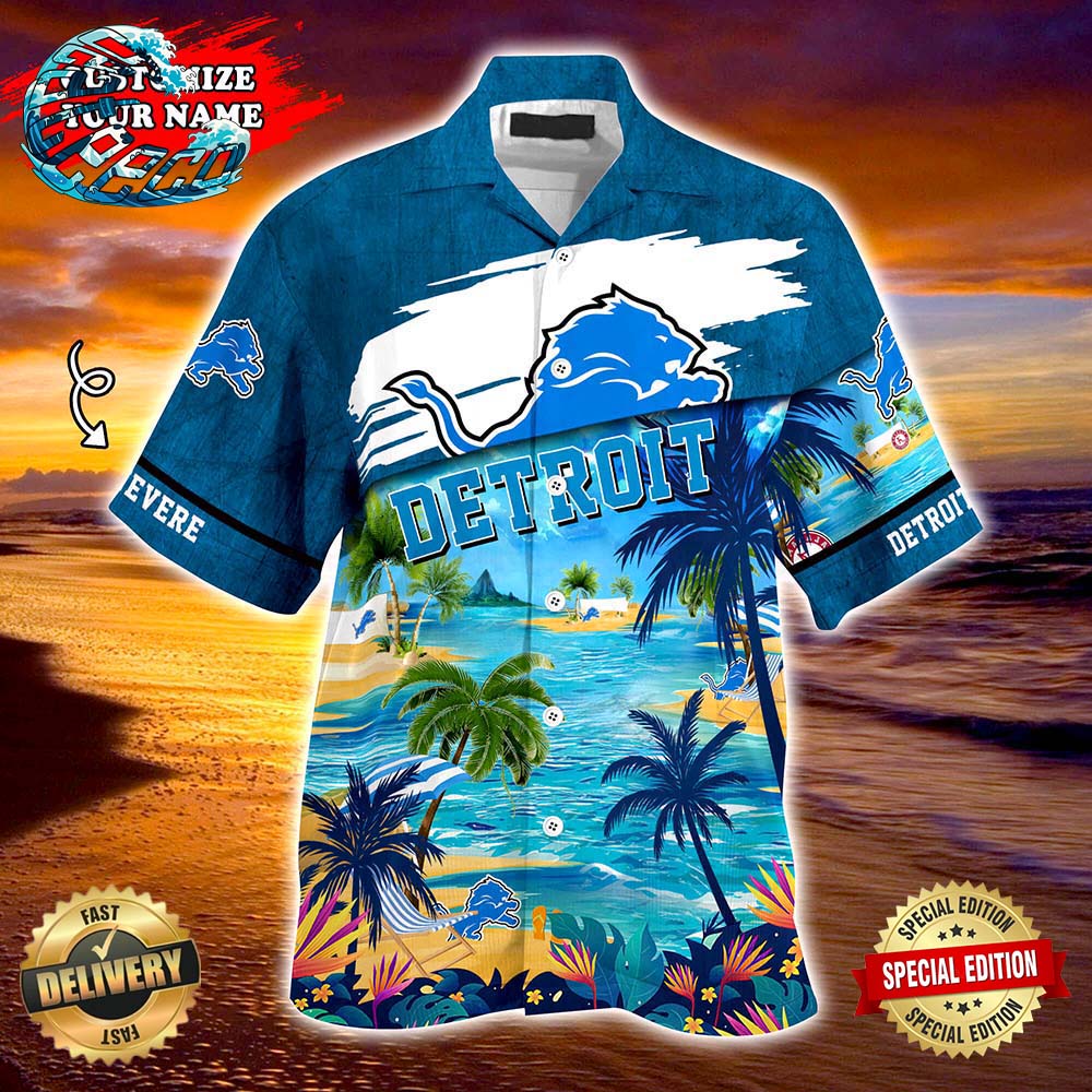 Detroit Lions NFL Personalized Hawaiian Shirt Beach Shorts