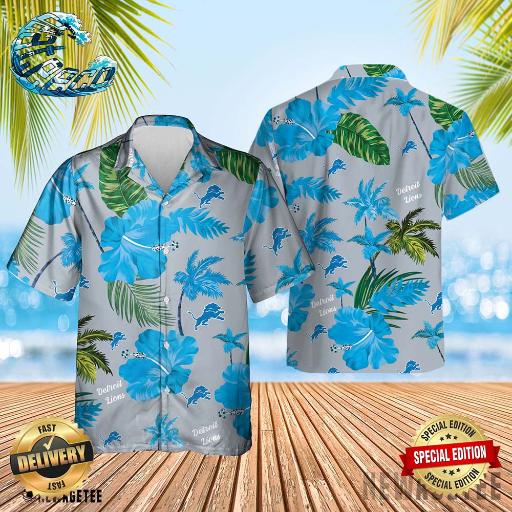 Detroit Lions Nfl Color Hibiscus Button Up Hawaiian Shirt