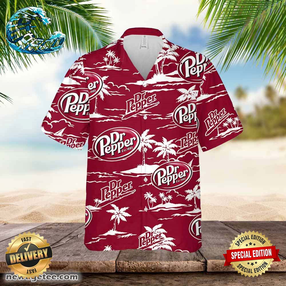 Dr Pepper Hawaiian Button Up Shirt Island Palm Leaves Shirt Dr