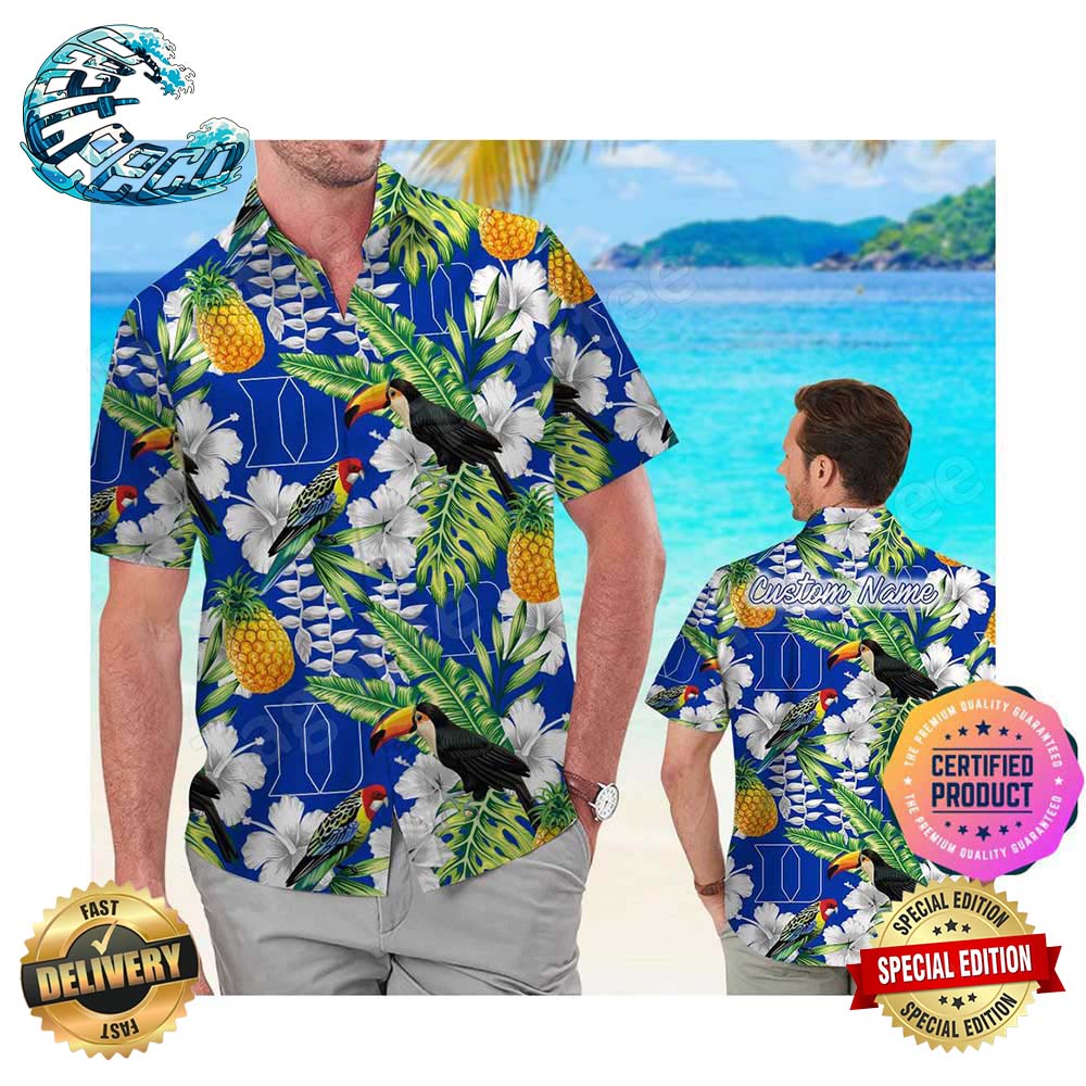 Duke Blue Devils Parrot Floral Tropical Aloha Hawaiian Shirt Beach Shorts Custom Name For Men Women