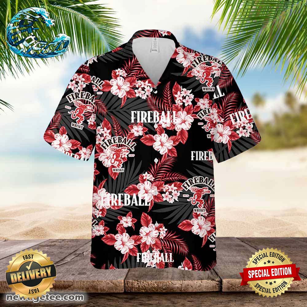 Fireball Hawaiian Flowers Pattern Shirt Beer Summer Party