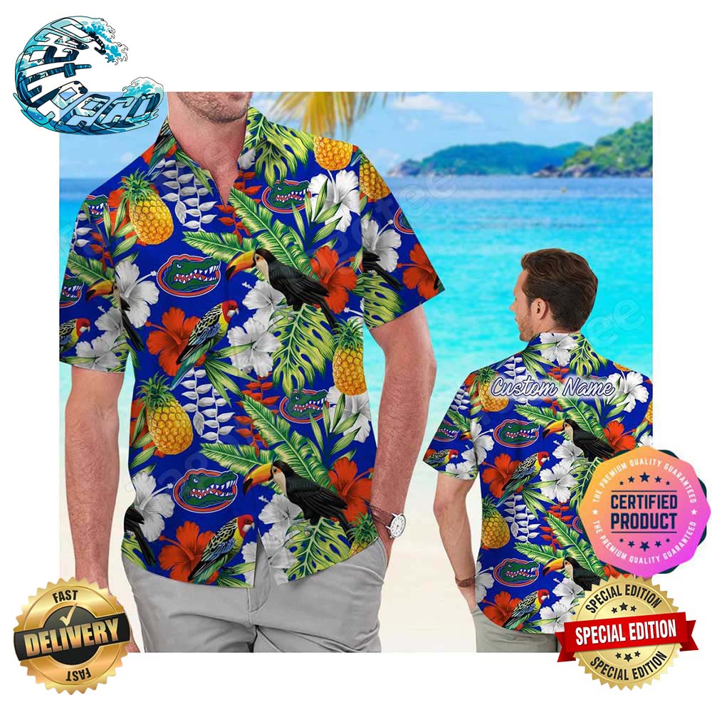 Florida Gators Parrot Floral Tropical Aloha Hawaiian Shirt, Beach Shorts Custom Name For Men Women