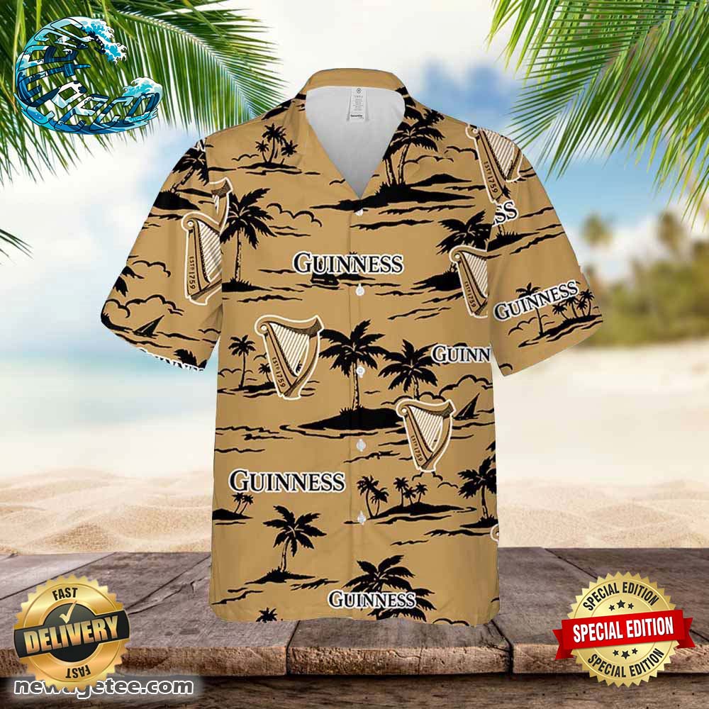 Guinness Hawaiian Button Up Shirt Island Palm Leaves Shirt