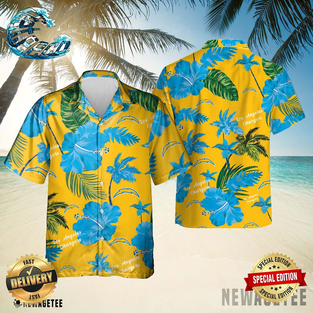 Los Angeles Chargers NFL Color Hibiscus Button Up Hawaiian Shirt