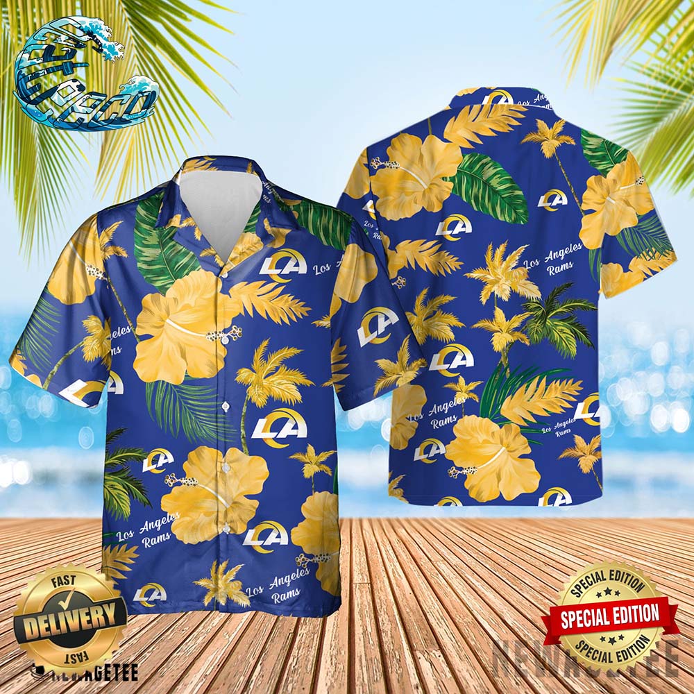 Los Angeles Rams NFL Color Hibiscus Button Up Hawaiian Shirt