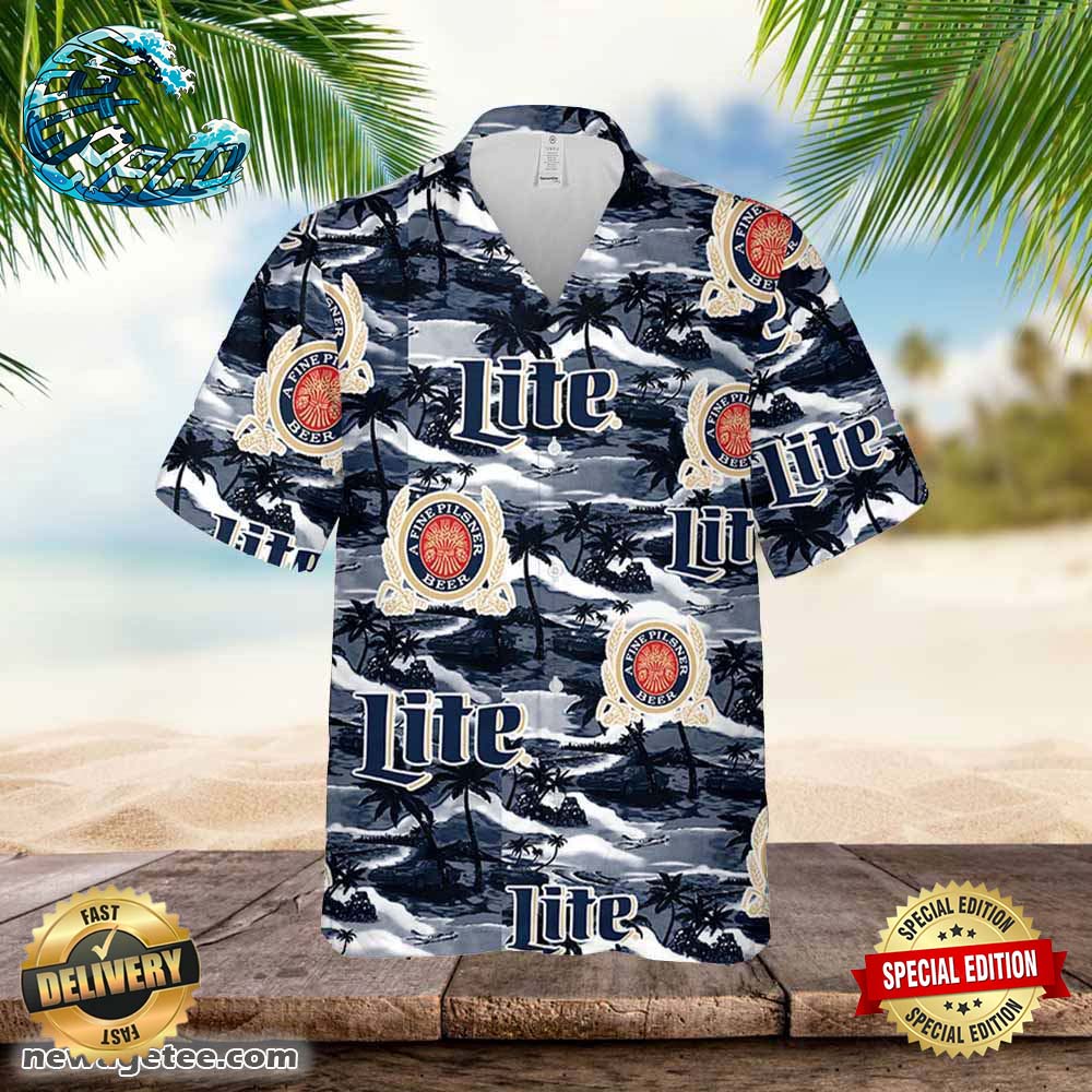 Miller Lite Hawaiian Sea Island Pattern Shirt Hawaii Beer