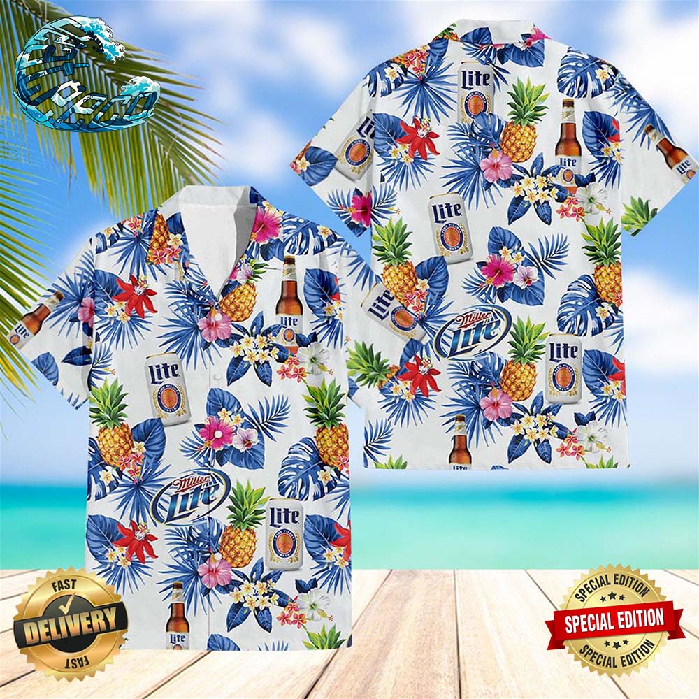 Miller Lite Pineapple Hawaiian Shirt Beach Shorts