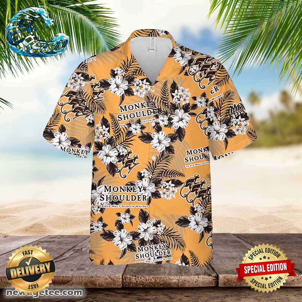 Monkey Shoulder Whiskey Hawaiian Flowers Pattern Shirt Hawaii