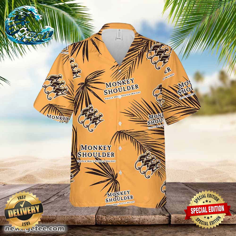 Monkey Shoulder Whiskey Hawaiian Palm Leaves Pattern Shirt