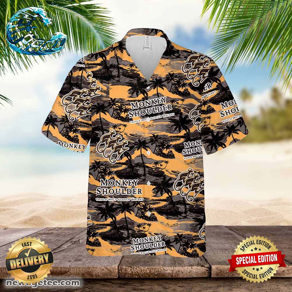 Monkey Shoulder Whiskey Hawaiian Sea Island Pattern Shirt