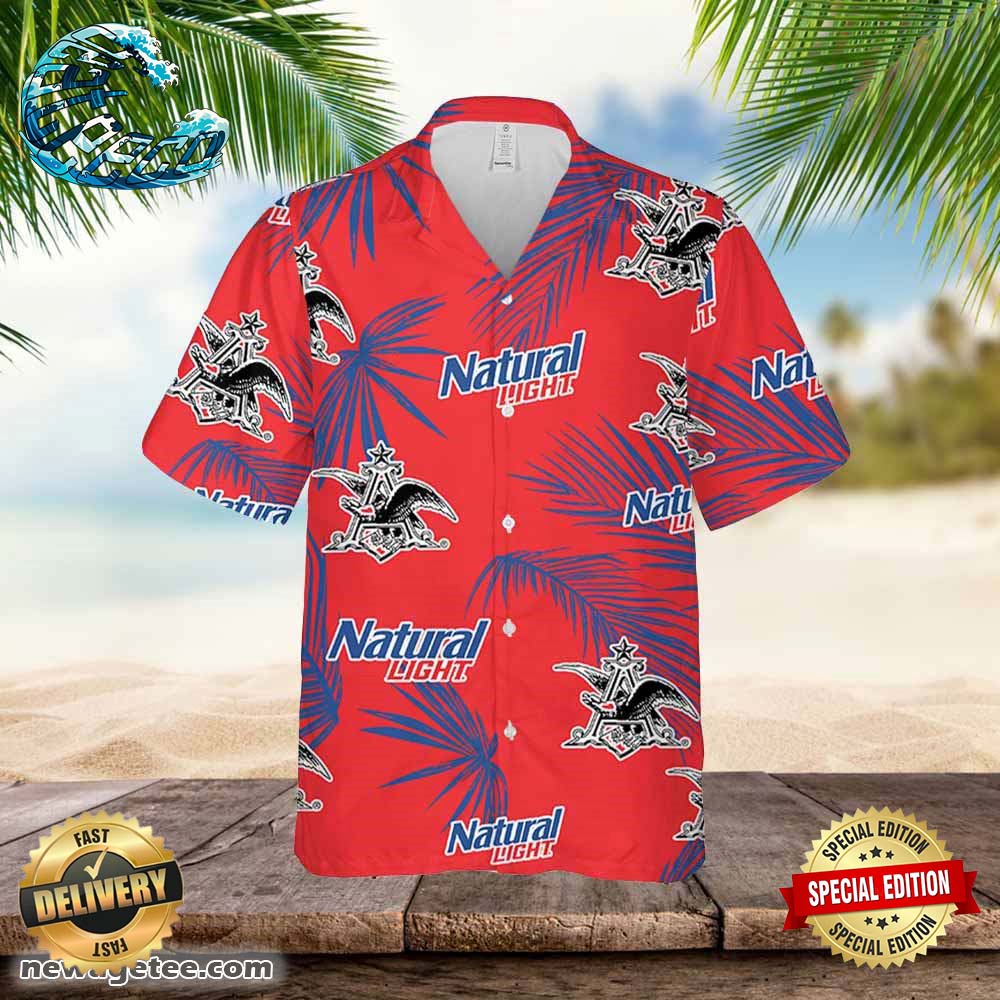 Natural Light Hawaiian Button Up Shirt Palm Leaves Pattern