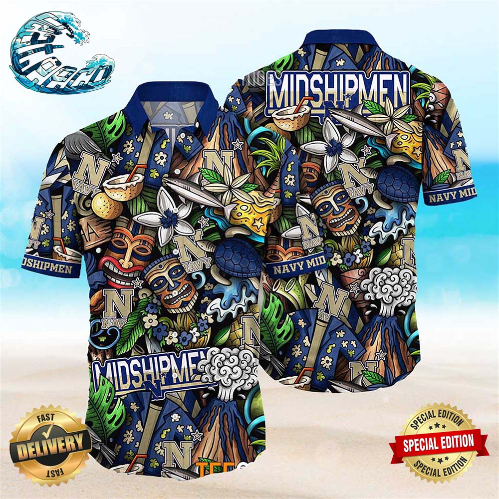 Navy Midshipmen Ncaa Mens Floral Special Design Hawaiian Shirt