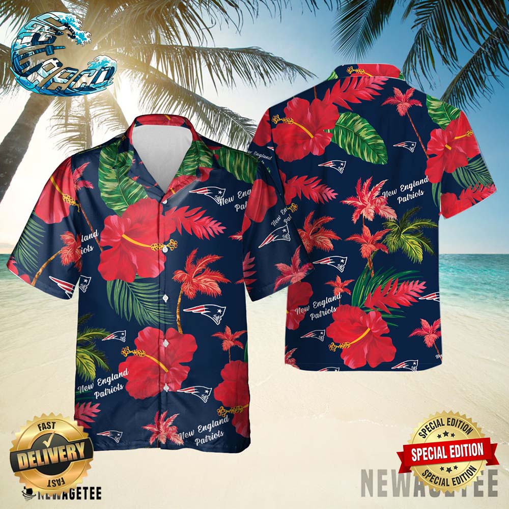 New England Patriots Nfl Color Hibiscus Button Up Hawaiian Shirt