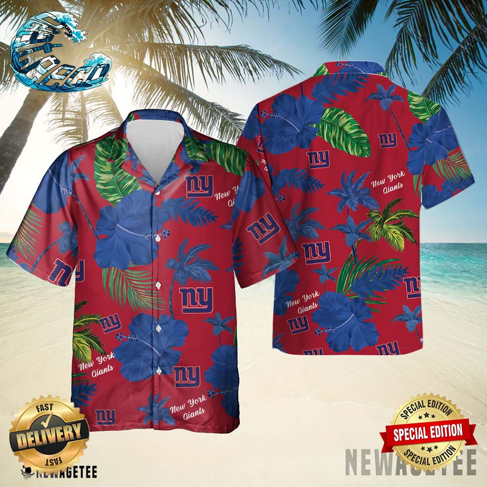 New York Giants Nfl Color Hibiscus Button Up Hawaiian Shirt