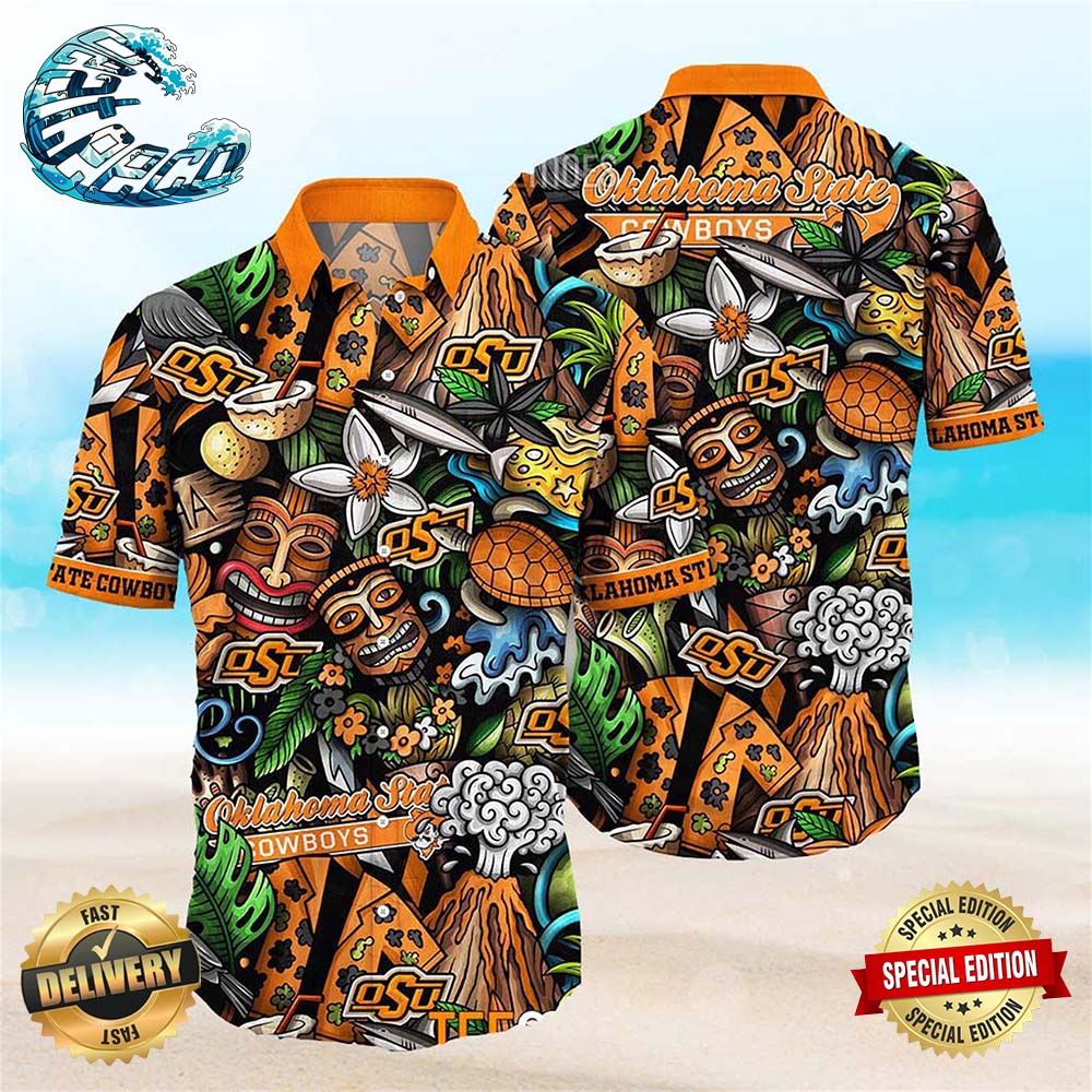 Oklahoma State Cowboys Ncaa Mens Floral Button Up Hawaiian Shirt