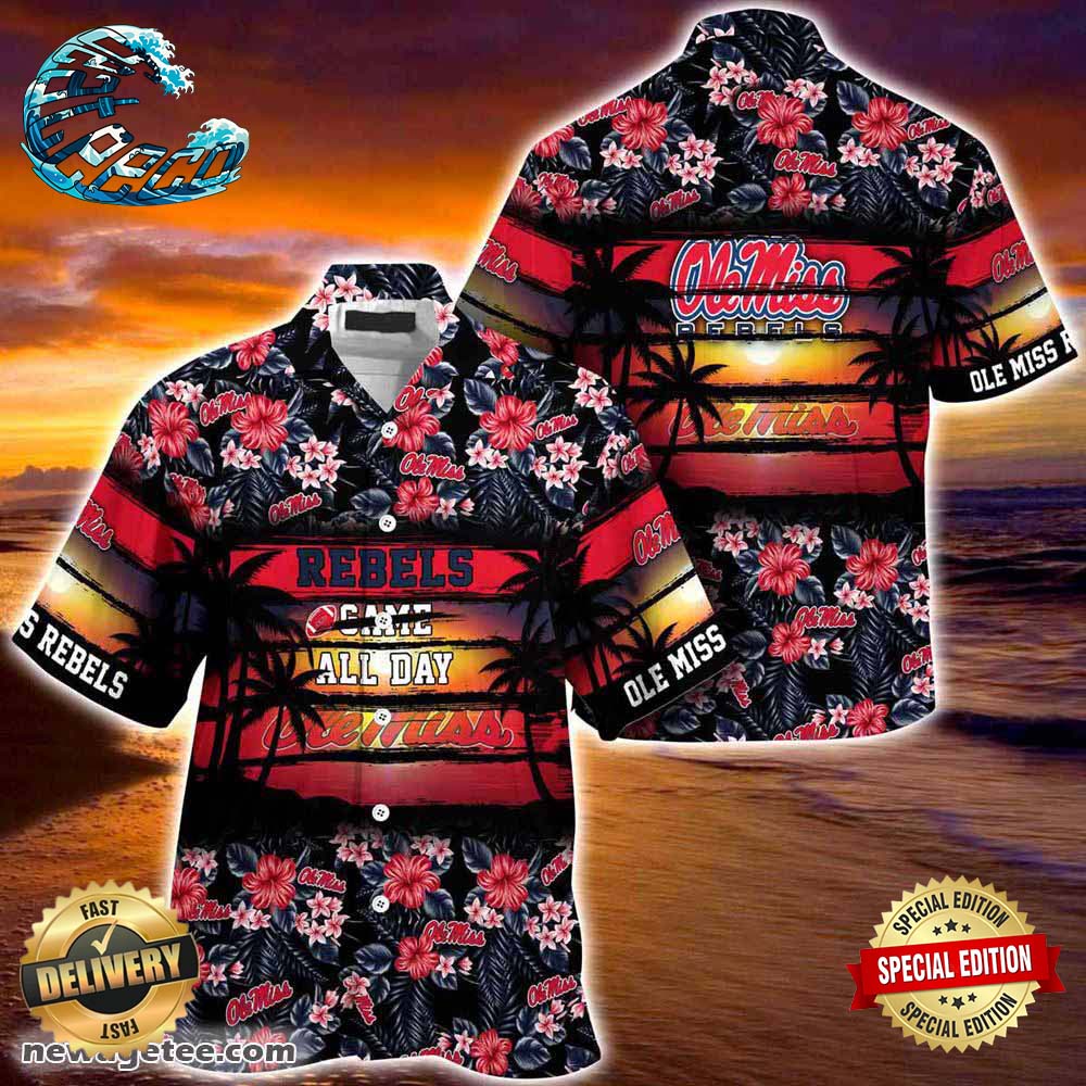 Ole Miss Rebels Summer Beach Hawaiian Shirt Hibiscus Pattern For Sports Fan