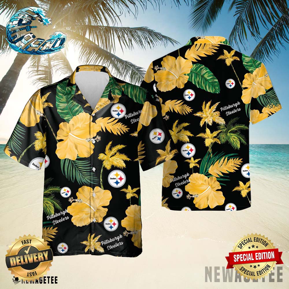 Pittsburgh Steelers NFL Color Hibiscus Button Up Hawaiian Shirt