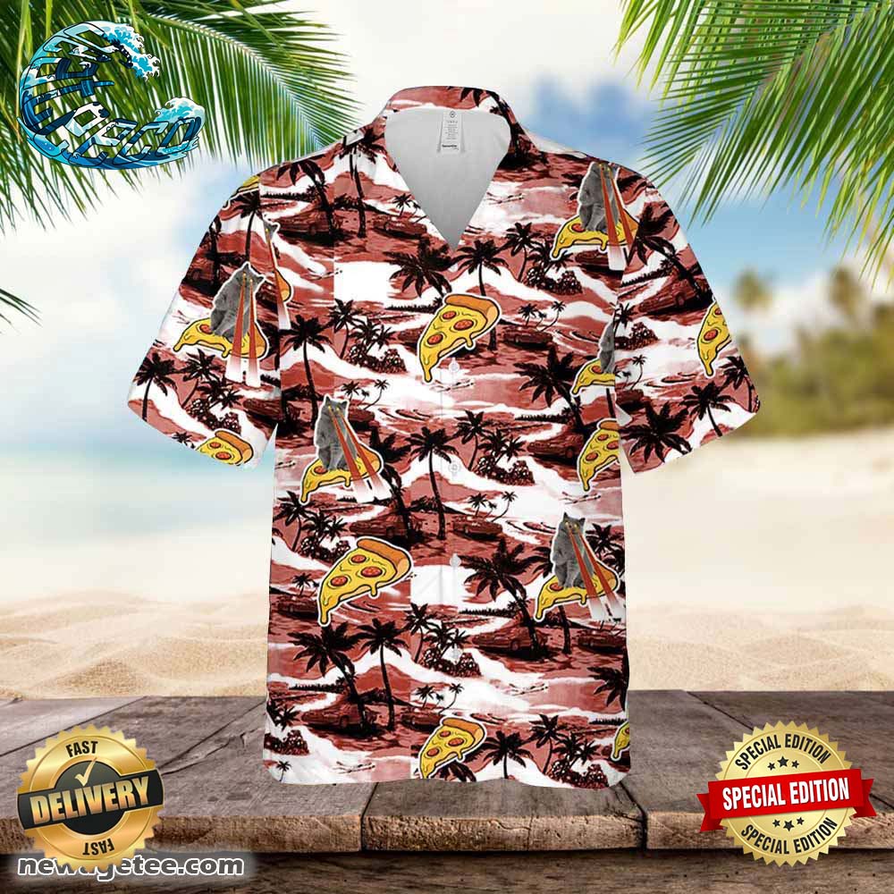 Pizza Cat Hawaiian Sea Island Pattern Shirt Pizza Cat